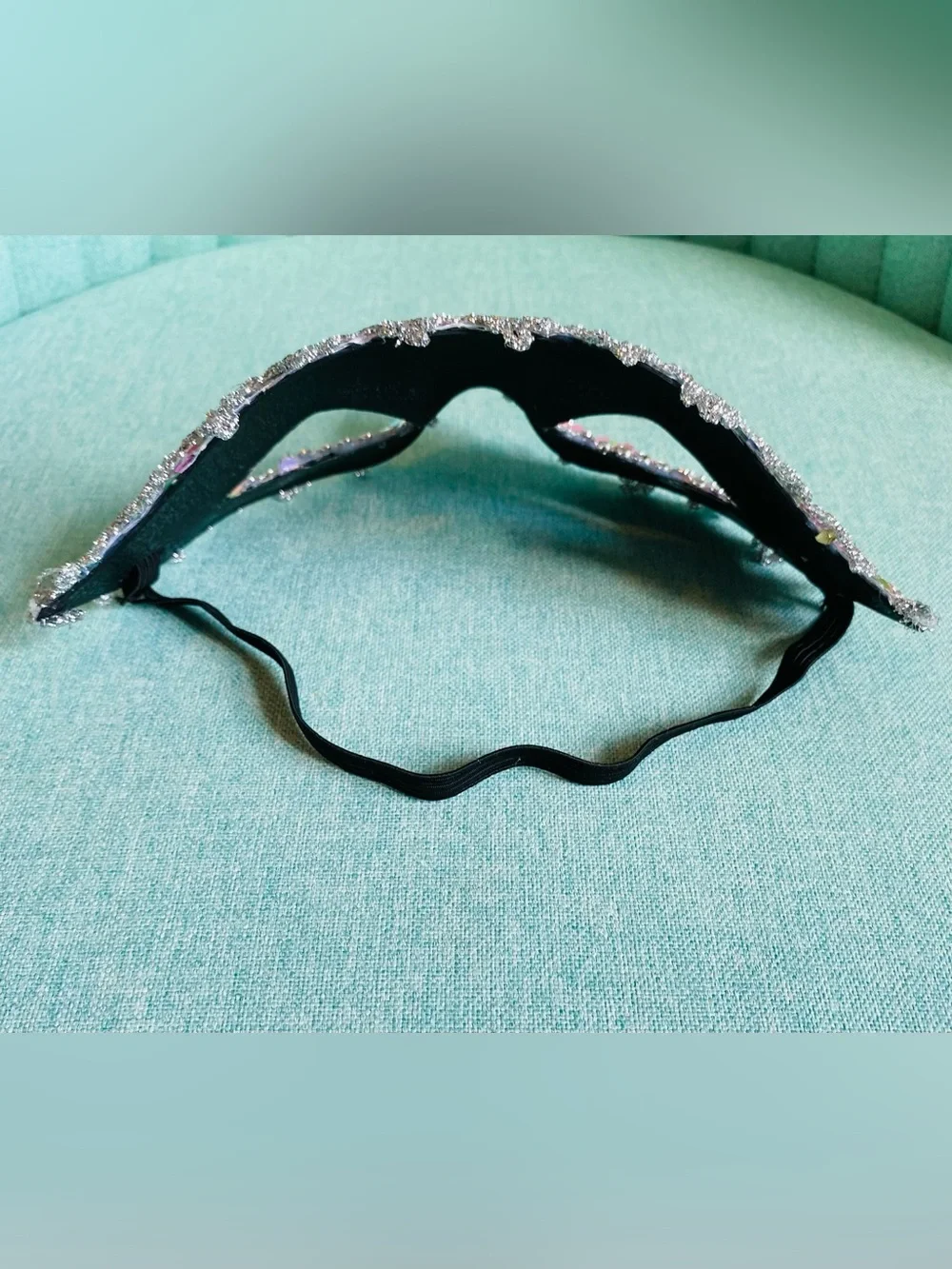 Iridescent Silver Sequined Masquerade Mask
